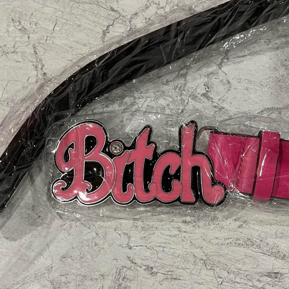 Retro BITCHPunk Y2K Pink Diamond Letter Leather Belt Vintage Style Aesthetic - Picture 3 of 3